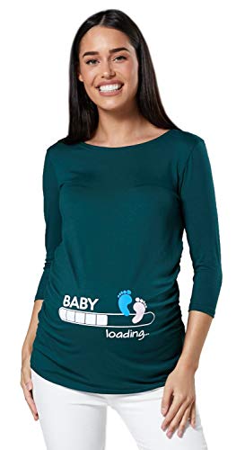 Zeta Ville - Damen Umstands-Oberteil Top T-Shirt witzige Baby Loading Druck 549c (Dunkelgrün, 46-50, 3XL)