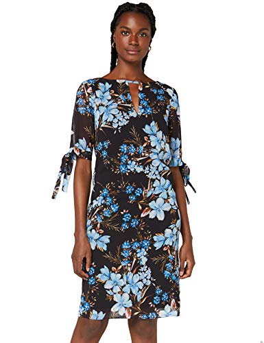 Amazon-Marke: TRUTH & FABLE Damen Chiffon-Kleid mit A-Linie, Mehrfarbig (Teal Floral), 36, Label:S
