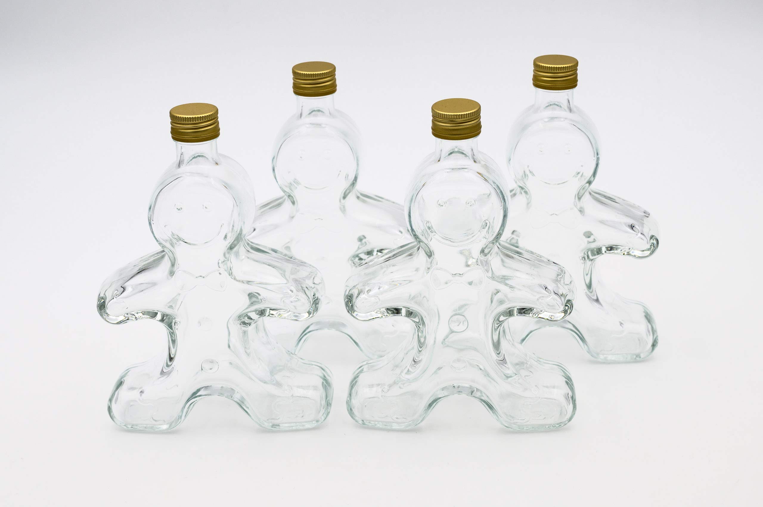 Flaschenbauer - 4 x leere Glasflaschen 250ml Lebkuchenmann: Mini Glasflaschen mit Schraubverschluss Gold verwendbar als kleine Flaschen zum Befüllen, leere Schnapsflaschen klein, Likörflaschen