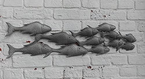 Deko-Impression Wandobjekt Fische. Großer Fischschwarm Wanddekoration Eisen grau 87 cm