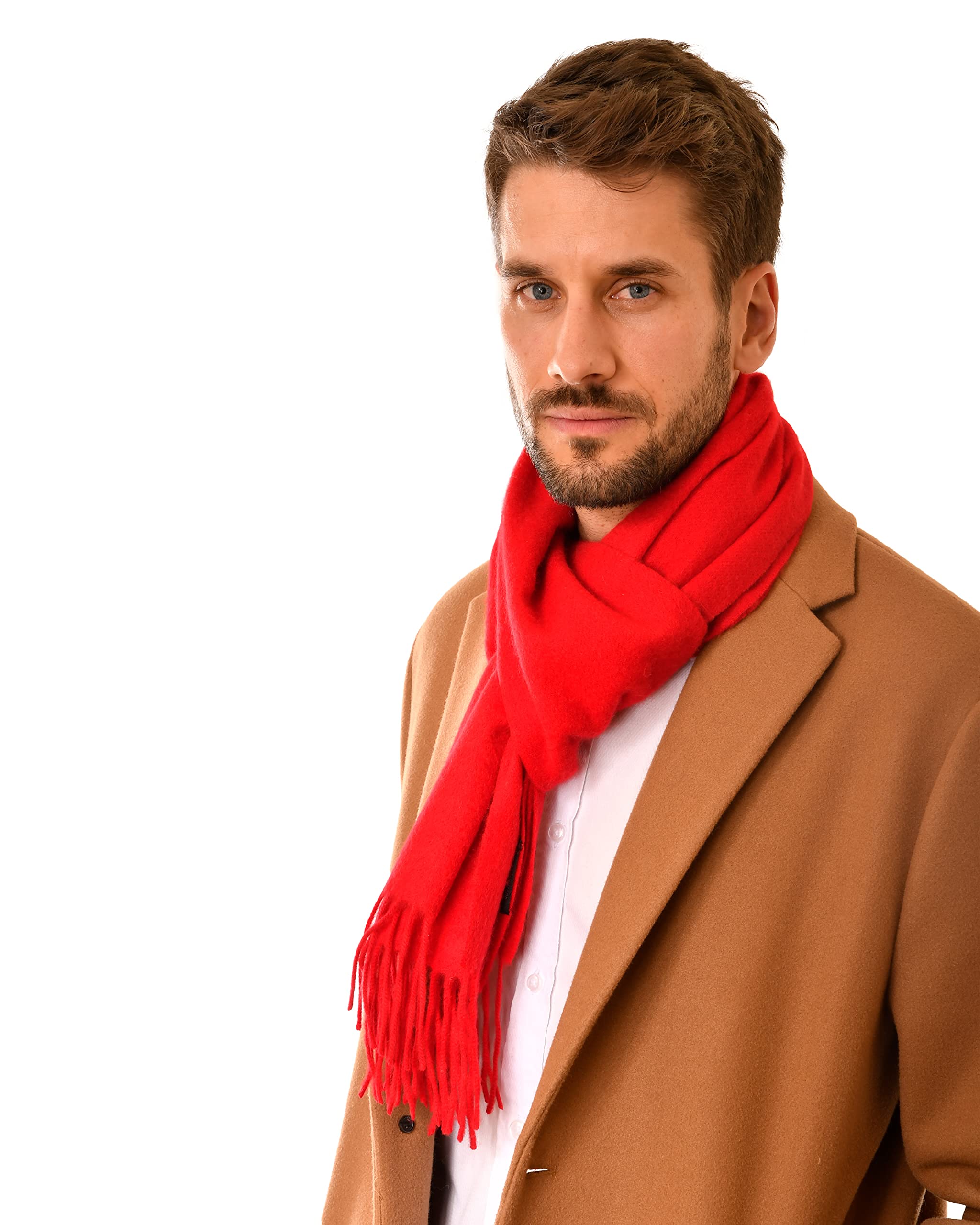 MayTree Kaschmir-Schal in verschiedenen Farben Herren und Damen, Unisex Woll-Schal aus 100% Kaschmir, einfarbig und kariert, 180 x 30 cm (rot)