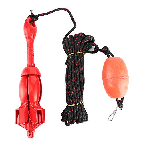 Hlyjoon Bootsanker-Kit ， Faltbare Anker-Kit 1,5 kg Roter Universal-Edelstahl-Grapnel für Bootsjacht-Kajak-Cano-Grapnel-Ankersatz mit Tragetasche