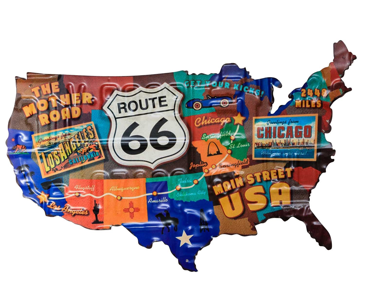 aubaho Blechschild Route 66 Karte Amerika USA Los Angeles Magnettafel Antik-Stil