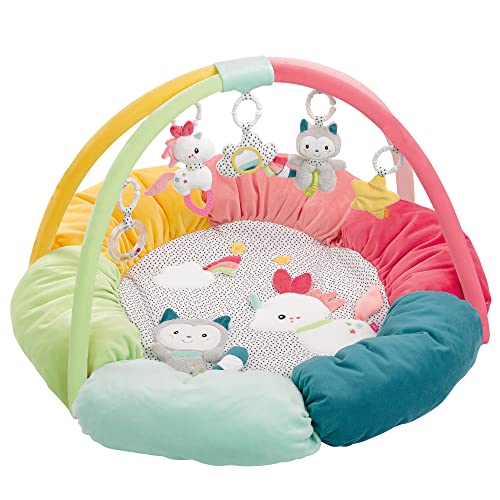 FEHN 057195 3-D-Activity-Nest Aiko & Yuki / Besonders weicher Spielbogen mit 5 abnehmbaren Spielzeugen für optimalen Komfort bei Babys Spiel & Spaß, für Babys und Kleinkinder ab 0+ Monaten