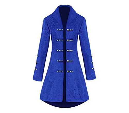 GladiolusA Damen Jacke Frack Steampunk Gothic Gehrock Uniform Smoking Mantel Retro Langer Uniformkleid Langarm Blau 2XL