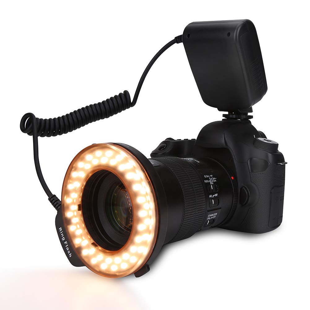 Tosuny Tragbarer LED-Ringblitz für Kamera mit 7 Helligkeitsmodi, linkes/rechtes Blitzfülllicht mit LCD-Display, Kamerazubehör, geeignet für Fotoliebhaber
