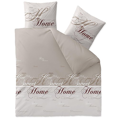 CelinaTex Touchme Biber Bettwäsche 200 x 200 cm 3teilig Baumwolle Bettbezug Sarah Wörter beige braun weiß