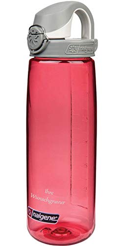 Nalgene Trinkflasche 'OTF' – 0,65L (rot, Deckel grau-Weiss, mit Namensgravur, 0.7l)