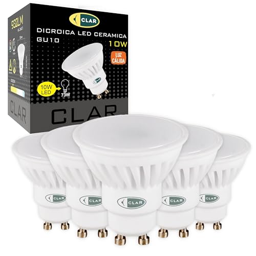 CLAR- LED GU10 LED Warmes Weiß, 10W GU10 LED, Leuchtmittel GU10, GU 10 LED, LED Lampe GU10, LED Leuchtmittel GU10 Warmes Weiß 3000ºk (Pack 5)