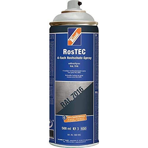 TECHNOLIT RosTEC 4-Fach Rostschutz RAL Spray 500 ml, Farbspray, Rostschutzspray, Korrosionsschutz, Grundierung, Farbe:anthrazitgrau