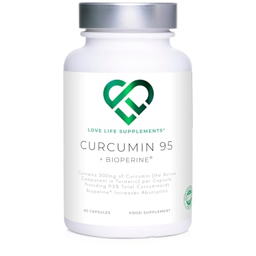 Love Life Supplements - Curcumin 95 mit Bioperin, 95% Curcuminoide, hohe Bioverfügbarkeit, 60 Vegane Kapseln