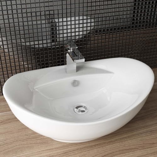 Waschbecken24 59 x 39 x 21 cm Design Keramik Waschbecken Aufsatzwaschbecken Handwaschbecken Waschplatz für Waschtisch Badezimmer Gäste-WC A82
