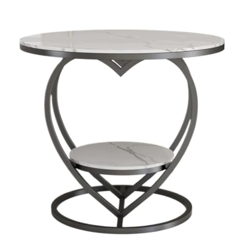 DFGDFA Beistelltisch Doppelschichtiger Kleiner Runder Tisch, Einfacher Nachttisch, Schmiedeeiserner Schiefer-Wohnzimmer-Sofa-Beistelltisch Side Table (Color : W, Size : B)