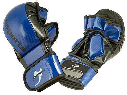 Ju-Sports MMA Sparring Handschuhe Carbon - blau, PU I Allkampf/MMA Handschuhe mit Handrückenpolster I Robuster Daumen- & Ballenschutz fürs Training I Größe M