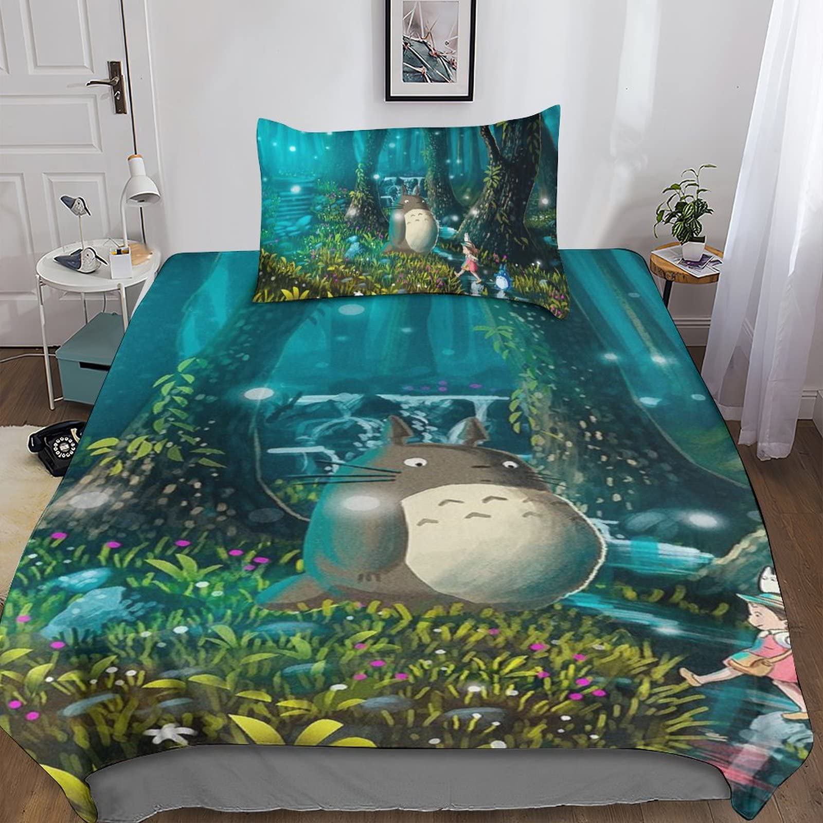 SLINM Totoro 3D Print süßes knuddeliges Haustier Bettwäsche Aus Weiche Und Angenehme Schlafkomfort Microfaser Bettbezug Mit Reißverschluss Für Mädchen Junge Kinder 2teilig Single（135x200cm）