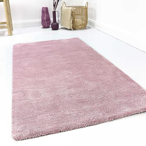 wecon home Kuschelig weicher Esprit Hochflor Teppich, bestens geeignet fürs Wohnzimmer, Schlafzimmer und Kinderzimmer LOFT(130 x 190 cm, rosa)