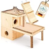 Hamster Haus Holz - 2 Etagen, Leiter, Labyrinth, Spielplatz - handgemacht in Bayern - Mäuse Zubehör
