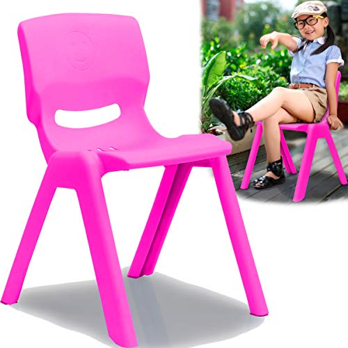 Stimo Kinderstuhl mit gummierten Füßen bis 100kg belastbar stapelbar und kippsicher Indoor und Outdoor geeignet (aus Kunststoff) (Pink)