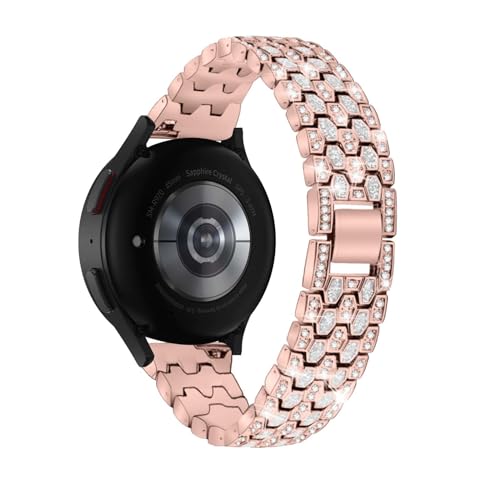 LXURY Edelstahl Armbänder für Samsung Galaxy Watch 6 40mm/ 44mm Armband Damen, mit Strass Diamanten Glänzendes Metall Ersatzarmband Kompatibel mit Samsung Watch 6 40mm/ 44mm Uhrenarmband (Roségold)
