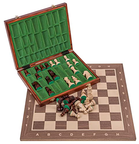 Square - Pro Schach Set Nr. 5 - Nuss LUX - Schachbrett + Schachfiguren Staunton 5 + Kasten - Schachspiel aus Holz