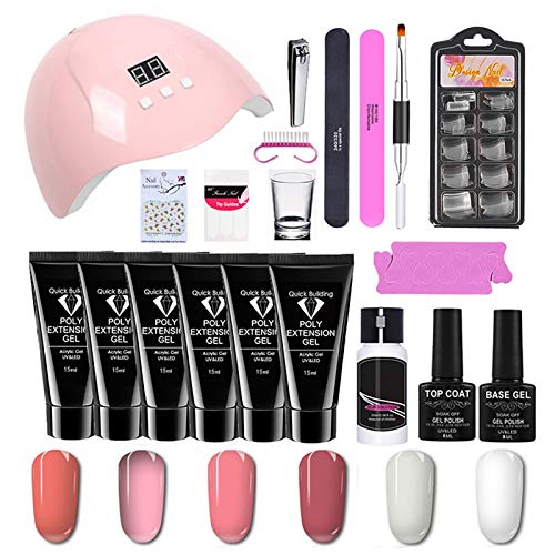 Applyvt Nägel Gel Kit, 15ml Nagelgel Set Mit Lampe, 6 Farben Nagelverlängerung Nagelgel Set Mit 100 Nagelverlängerungsformen, Komplette Nagelstudio-Set