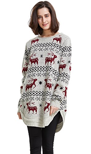 Rentier Schneeflocken Weihnachten Pullover für Frauen Pullover (Beige, Medium)