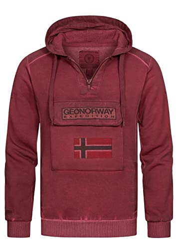 Geographical Norway Herren Hoodie Gymclass Washed Look Chestpocket Half Zip Größe M Farbe Burgundy