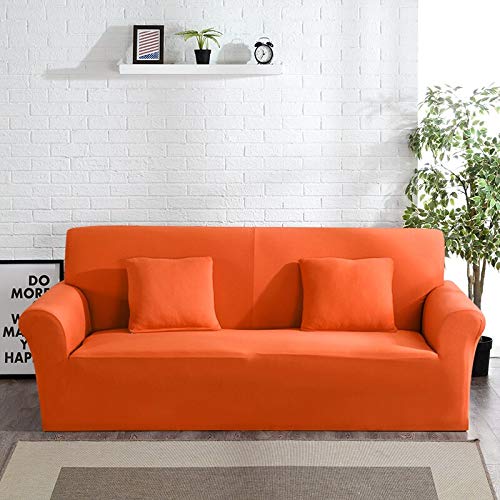 OKJK Elastischer Sofabezug, Für Wohnzimmer Sofa Protector, Sofaüberwurf Möbel Sessel Modern,Stretch Couch überzug Baumwolle (Orange,3seater 190-230cm)