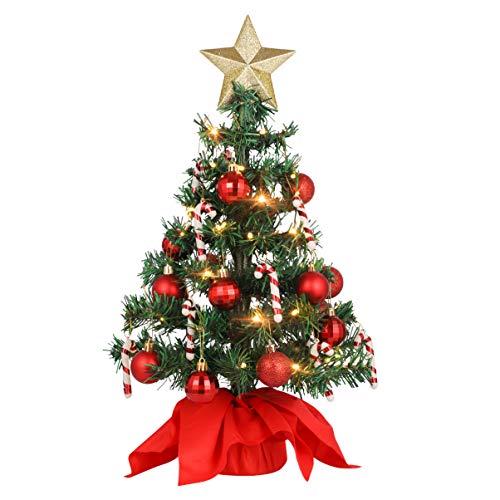 VALICLUD Künstlicher Mini-Weihnachtsbaum mit Ornamenten und LEDs, 53 cm