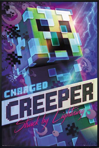 Close Up Minecraft Poster Charged Creeper (93x62 cm) gerahmt in: Rahmen schwarz