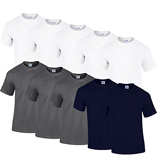 Gildan 10 T Shirts Heavy Cotton M L XL XXL Diverse Farben auswählbar (XL, 5Weiss/3Anthrazit/2Navy)