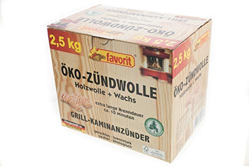 Favorit Öko - Zündwolle 2,5 kg in wiederverschließbarer Faltschachtel aus Naturholz und Wachs - 1218