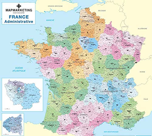 Französische Administrative Karte – laminierte politische Wandkarte von Frankreich
