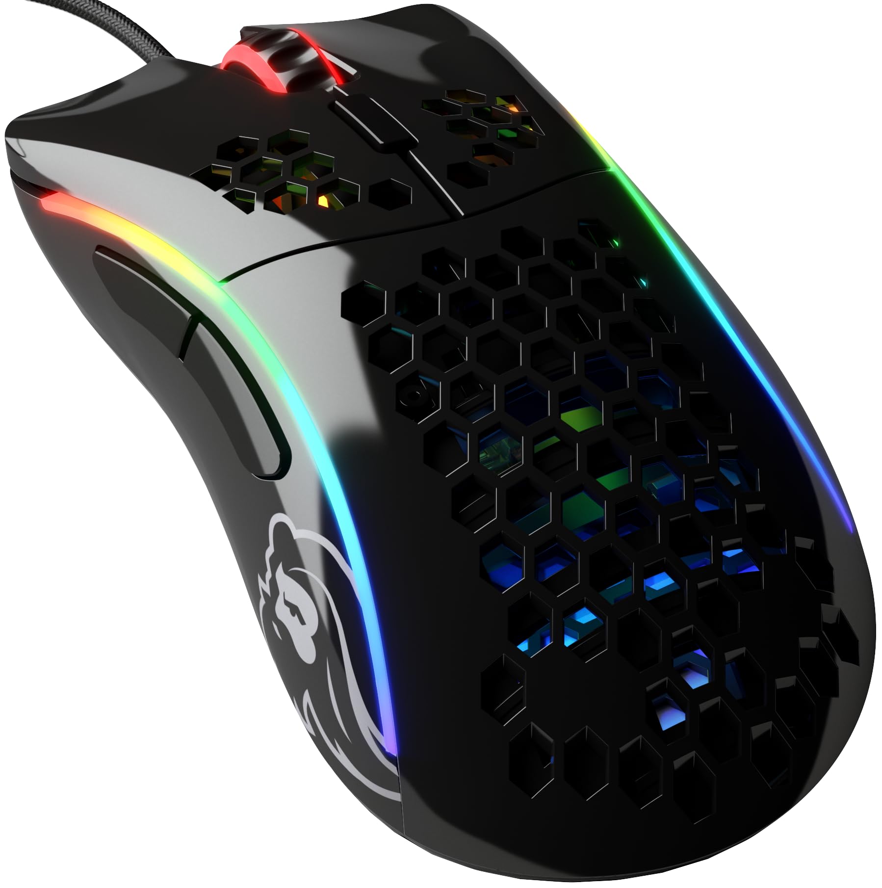 Glorious Gaming Model D- (Minus) Wired Gaming Mouse – superleichtes Wabendesign mit 61 g, RGB-Beleuchtung, ergonomisch, Pixart 3360 Sensor, Omron-Schaltern, PTFE-Füße, 6 Tasten – Glänzend Schwarz