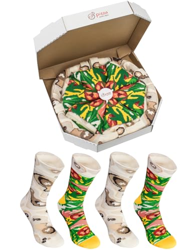 Rainbow Socks - Damen Herren Pizza Socken Box Italienische - 4 Paar - Größen 41-46
