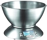 Adler AD 3134 Digitale Küchenwaage mit Edelstahl-Schüssel, silber metallic