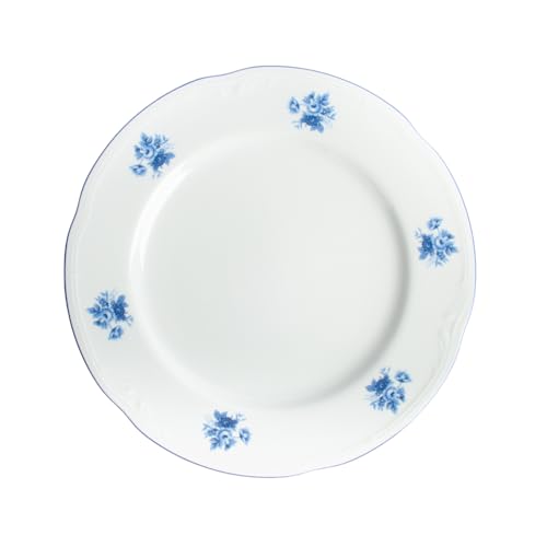 FranquiHOgar Set mit 6 flachen Tellern aus Premium-Porzellan, Lubeck Blue, elegantes Design mit blauen Blumen, mikrowellen- und spülmaschinengeeignet.