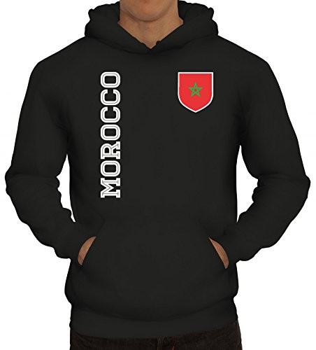 Marokko Fußball WM Fanshirt Gruppen Herren Hoodie Männer Kapuzenpullover Fan Trikot Morocco, Größe: XXL,Schwarz