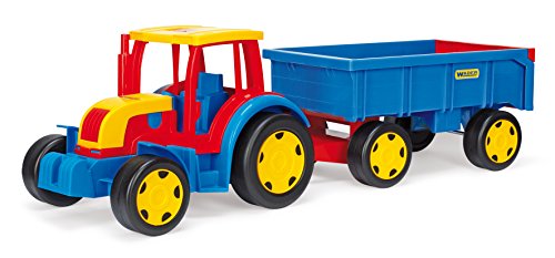 Wader Gigant Traktor mit Anhänger, L = 60 cm Traktor Tragfähigkeit 100kg, L = 57 cm Anhänger mit hinteren Klappe Tragfähigkeit 60 kg, beweglicher Löffel, ab 1 Jahr
