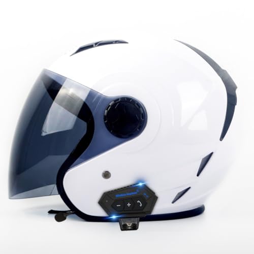 Bluetooth-Jethelm mit offenem Gesicht, Halbhelm für Motorradfahrer, DOT/ECE-geprüfter Bluetooth-3/4-Halbhelm, Motorradhelm mit offenem Gesicht, Vintage-Motorradhelme E,L59~ 60CM