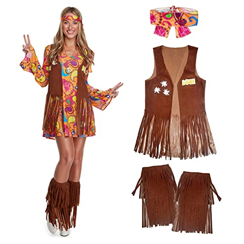 Morph Kostüme Hippie Kostüm Damen 60er Jahre Verkleidung für Damen L
