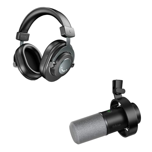 FIFINE XLR Studio Mikrofon Dynamisches und Over Ear Kopfhörer mit Kabel, USB Microphone und Studio Kopfhörer mit 6.35&3.5mm Klinke, für PS4/5 Mixer Soundkarten Monitor Podcast Handy Xbox (K688+H8)