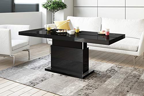Design Couchtisch Matera Lux H-333 Schwarz Hochglanz höhenverstellbar ausziehbar Tisch Esstisch