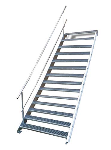 Stahltreppe Industrietreppe Aussentreppe Treppe 14 Stufen-Breite 80cm Variable Geschosshöhe 210-280cm mit einseitigem Geländer