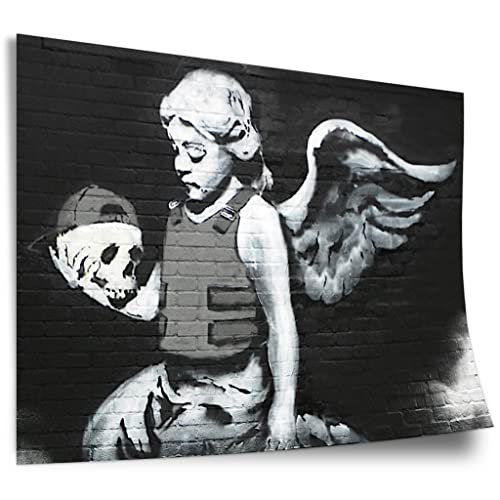 Printistico Poster Banksy - Engel mit Totenkopf Death Angel Street Art Graffiti Kunstdruck ohne Rahmen, Wandbild - A4, A3, A2, A1, A0, XXL - Wohnzimmer, Schlafzimmer, Küche, Deko