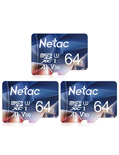 Netac Micro-SD-Karte, 64 GB, Ultra-Micro-SDXC, TF-Speicherkarte, erweiterte Kapazität bis zu 100 MB/s, 667X, U3, C10, V30, A1, Hochgeschwindigkeits-TF-Karte für Switch/Dash-Kamera/Smartphone, 3 Stück