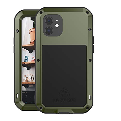 Love MEI für iPhone 12 Hülle, 360 Grad Outdoor Schutzhülle Heavy Duty Hybride Aluminium Metall Stoßfest Wasserdicht Staubdicht Case mit Eingebautem Displayschutz für iPhone 12 (6.1inch) (Grün)