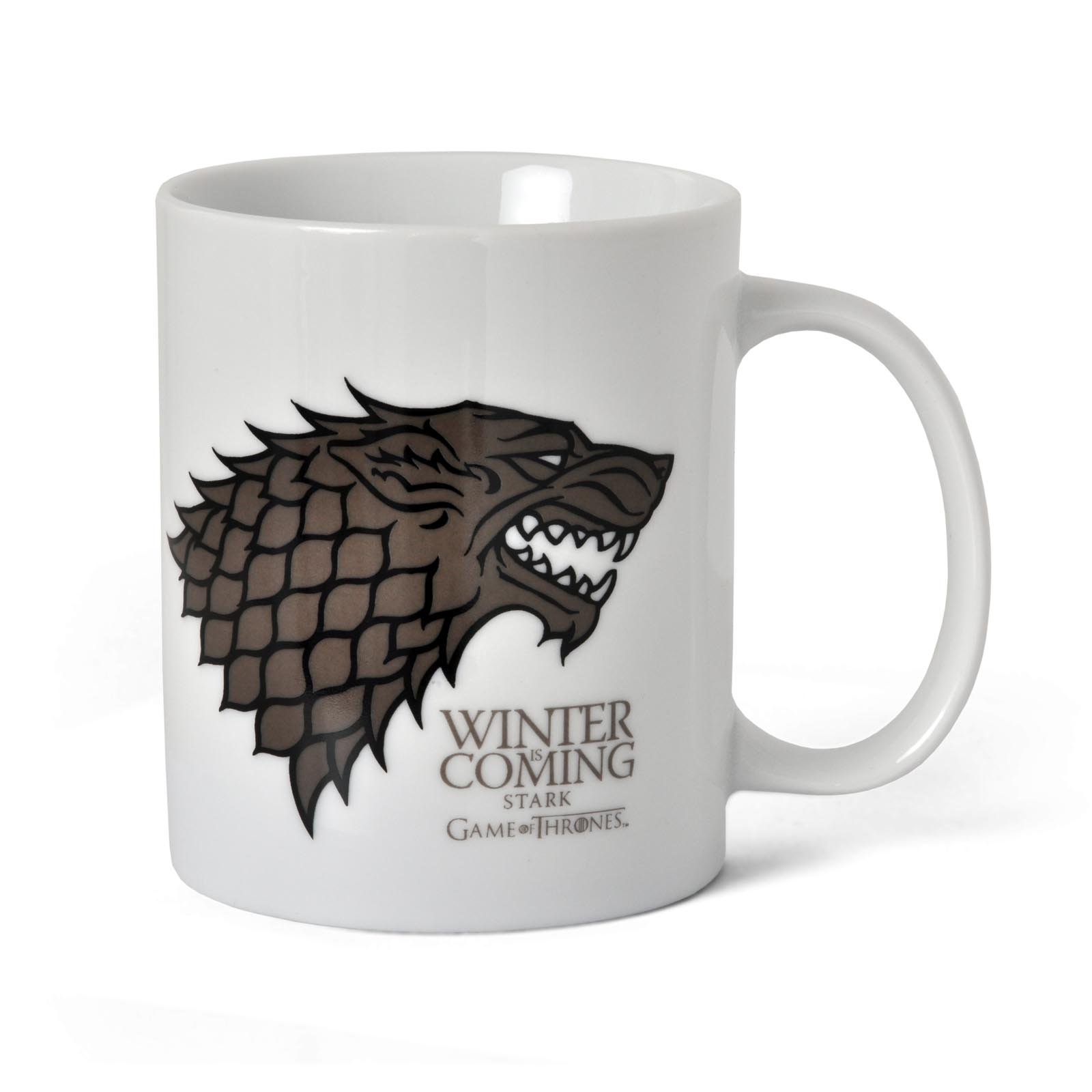 Game of Thrones - House Stark Tasse weiß mit Schattenwolf Wappen Keramik in Geschenkverpackung