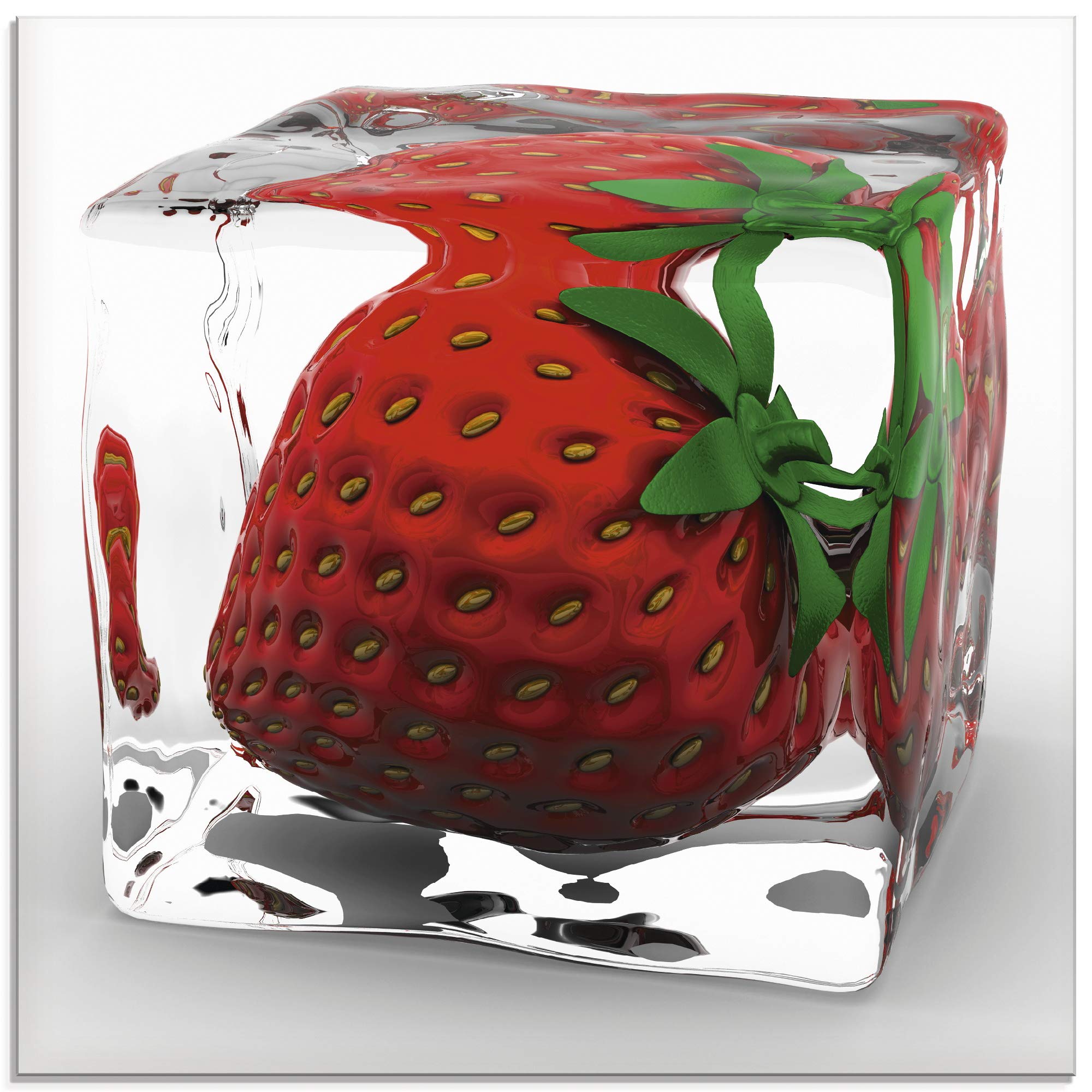 ARTland Glasbilder Wandbild Glas Bild einteilig 30x30 cm Quadratisch Früchte im Eiswürfel Obst Cocktails Bar Erdbeere Rot T5OU