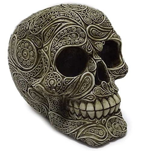 mtb more energy Deko Totenkopf ''Damast Ornaments'' - verzierter Totenschädel im Antik-Look - Höhe 12 cm - Schädel Figur Skull Dekoration